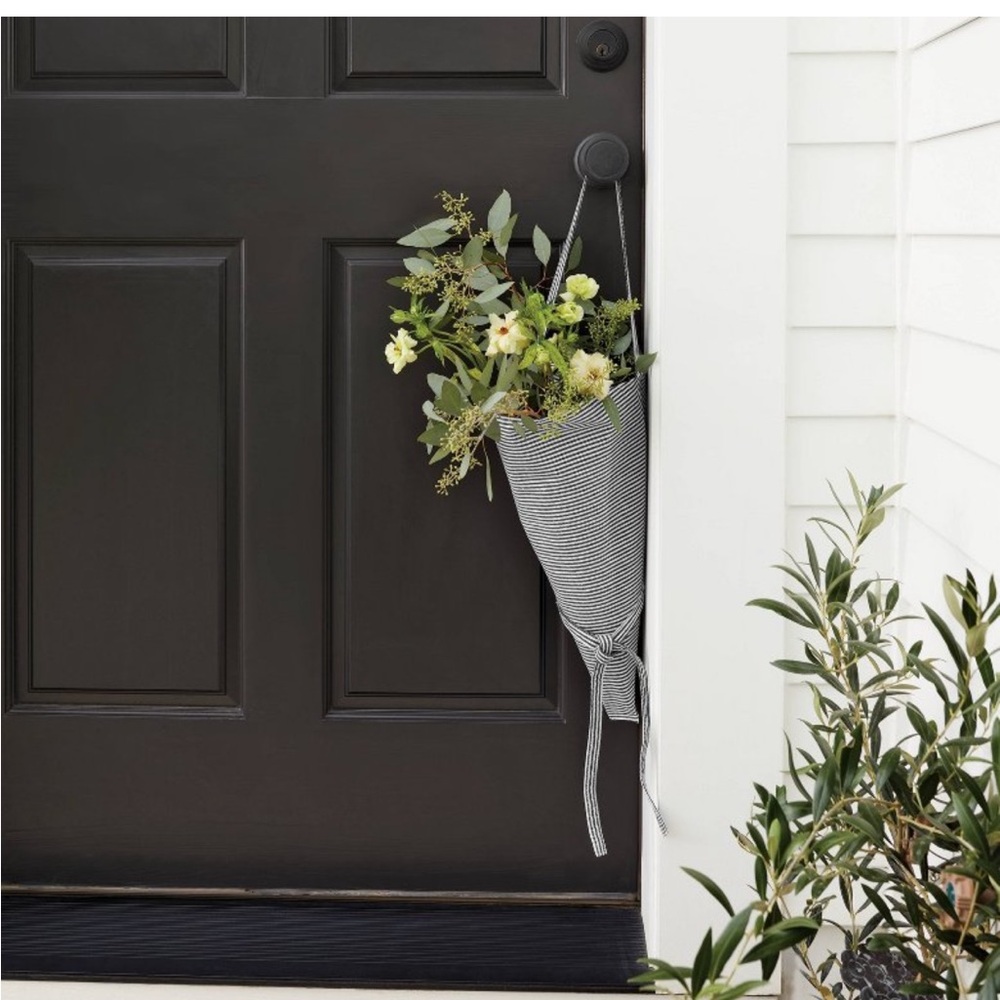 Hearth & Hand Magnolia Ticking Stripe Flower Bouquet Tote Gray/Cream